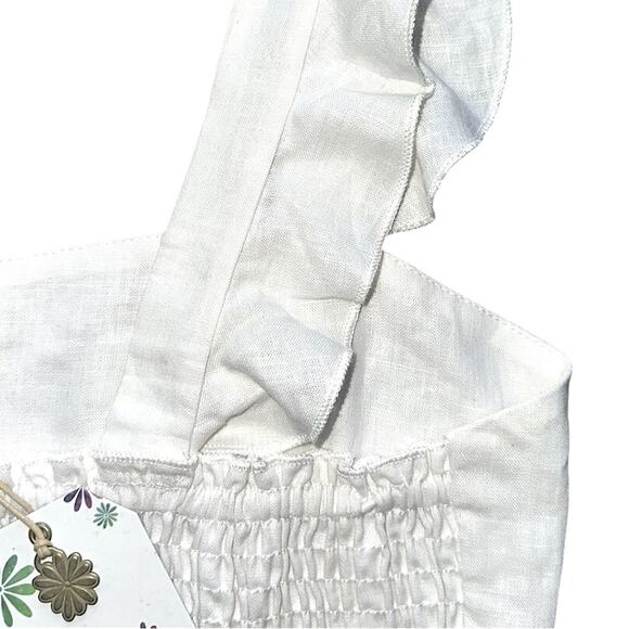 NWT Show Me Your MuMu Delia Flounce Trim Crop Top in White Linen Size Large - Picture 5 of 6